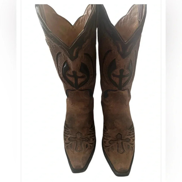 ➕ J.B. Dillon Men’s Leather Winged Cross Embroidered Boots 10EE Distressed - Picture 5 of 11
